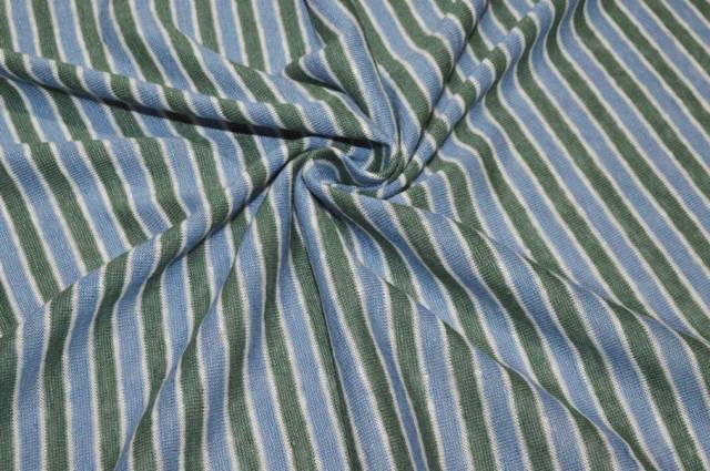 Vendita on line tessuto maglina misto lino riga verde azzurra - tessuti abbigliamento magline / jersey/tessuto in