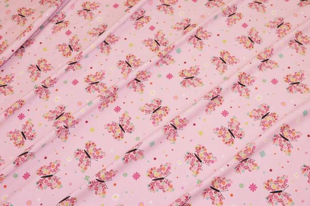 Vendita on line tessuto maglina cotone fantasia farfalle fondo rosa - tessuti abbigliamento magline / jersey/tessuto in