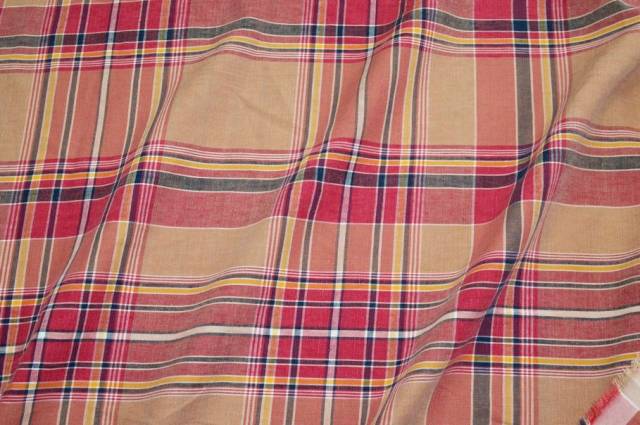 Vendita on line tessuto puro lino fantasia scozzese colori caldi - tessuti abbigliamento scacchi e scozzesi composizioni varie