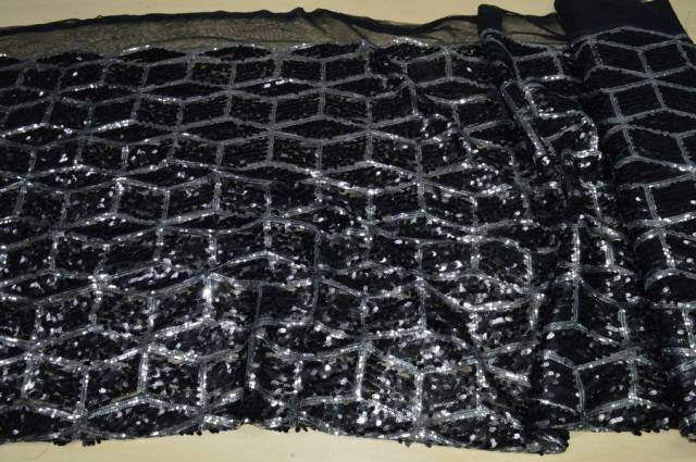 Vendita on line tessuto paillettes nero/argento cucite fantasia geometrica - occasioni e scampoli tessuti 