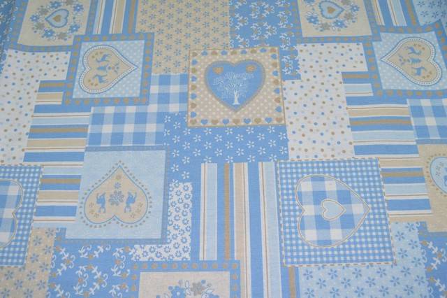 Vendita on line tessuto cotone stampato fantasia patcwork azzurro - ispirazioni neonati e bambini cotoni/lenzuolini fantasia