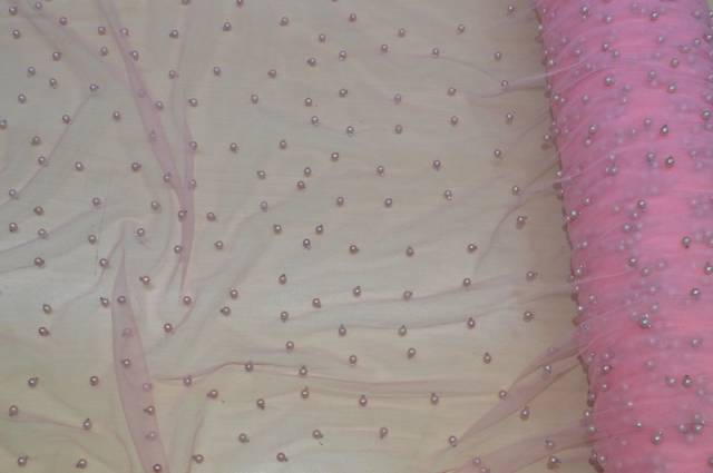 Vendita on line tulle rosa con perline applicate - tessuti abbigliamento