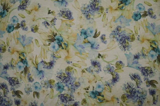 Vendita on line tessuto cotone stampa digitale fiore azzurro - tessuti arredo casa