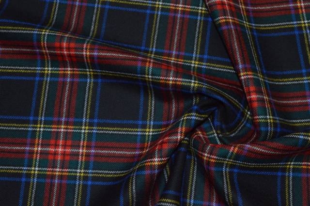 Vendita on line tessuto tartan scozzese lana fondo nero - tessuti abbigliamento scacchi e scozzesi