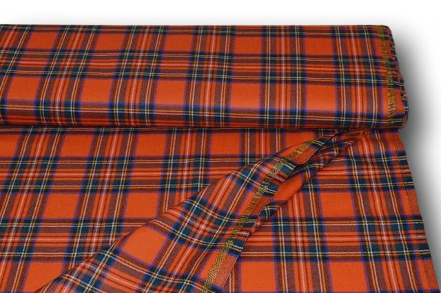 Vendita on line tessuto tartan scozzese lana arancio - tessuti abbigliamento lana