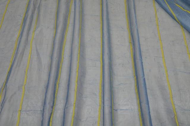 Vendita on line tessuto tenda velo stropicciato azzurro /giallo - tessuti per