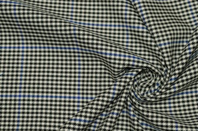 Vendita on line tessuto cotone micro fantasia bianca/nera con scacco azzurro - occasioni e scampoli