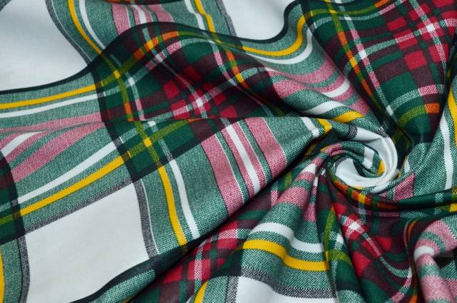Vendita on line tessuto arredo puro cotone scozzese bianco - tessuti abbigliamento scacchi e scozzesi composizioni varie