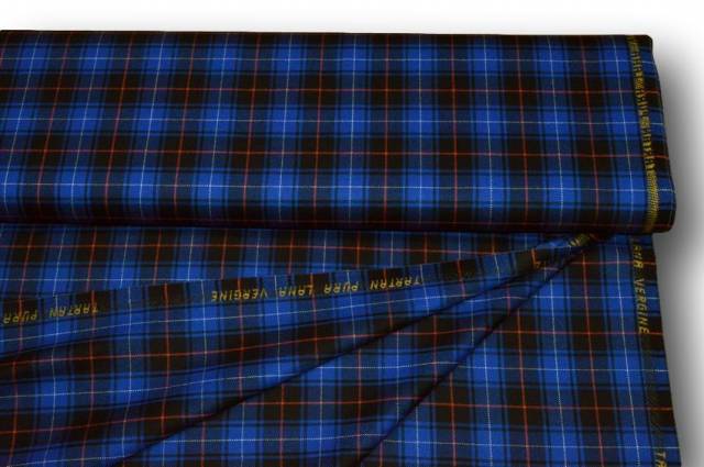 Vendita on line tessuto tartan scozzese lana blu elettrico/nero - tessuti abbigliamento lana scozzesi e quadri