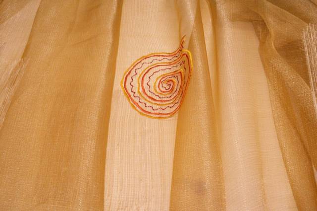 Vendita on line tessuto tenda organza ricamata giallo/arancio - tessuti per a metraggio classiche
