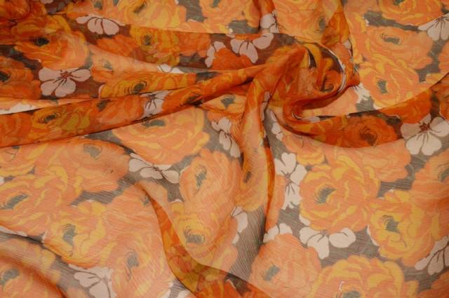 Vendita on line tessuto chiffon seta stock fiore arancio - occasioni e scampoli