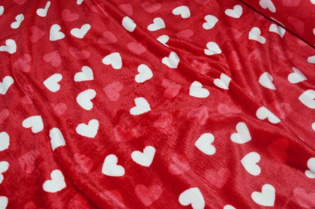 Vendita on line tessuto pile cinigliato cuore rosso - tessuti abbigliamento in pile pile fantasia