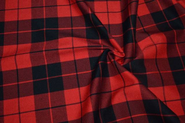 Vendita on line tessuto tartan rosso nero - tessuti abbigliamento scacchi e scozzesi streatch