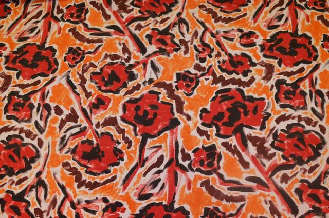 Vendita on line scampolo gabardine cotone fantasia stilizzata rossa arancio - occasioni e scampoli tessuti fantasie 