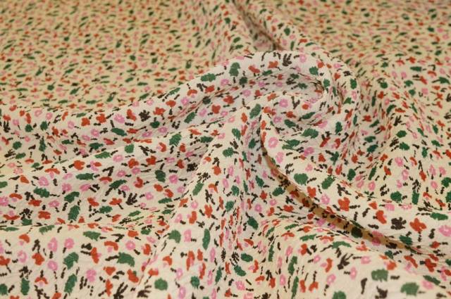 Vendita on line tessuto misto seta effetto stropicciato fiorellino fondo panna - tessuti abbigliamento viscosa fantasia