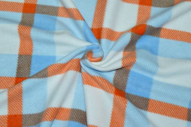 Vendita on line tessuto pile scacco azzurro arancio - tessuti abbigliamento in pile