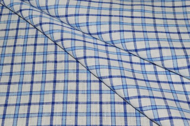 Vendita on line tessuto camiceria puro lino scacco azzurro blu - tessuti abbigliamento lino