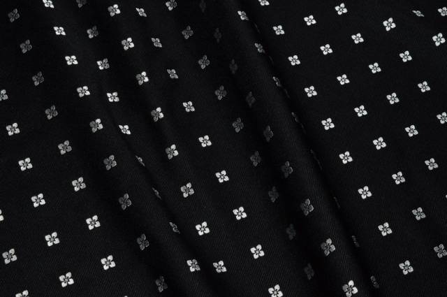 Vendita on line tessuto broccato fiorellino argento fondo nero - tessuti abbigliamento chanel e broccati