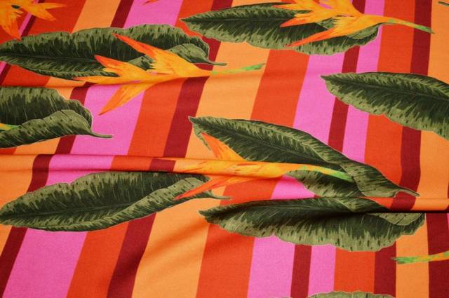 Vendita on line tessuto viscosa fantasia tropicale arancio - tessuti abbigliamento viscosa fantasia