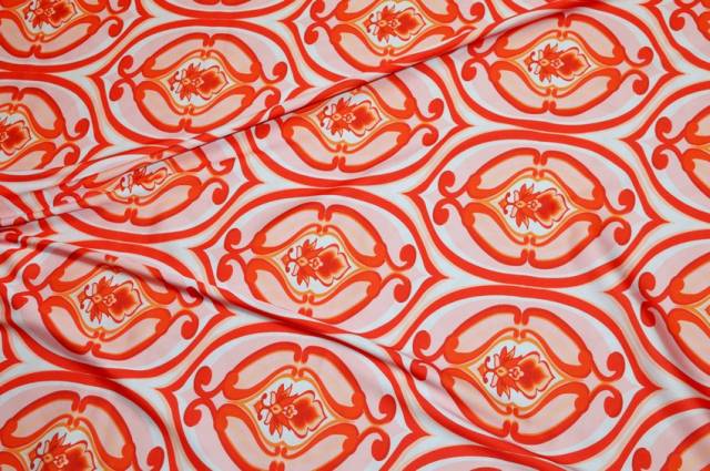 Vendita on line tessuto rasatello streatch medaglione arancio - tessuti abbigliamento taffetas / rasi / shantung raso