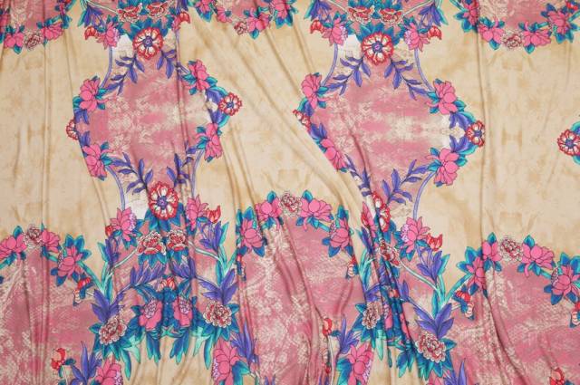 Vendita on line scampolo maglina viscosa streatch fantasia floreale rosa - tessuti abbigliamento magline / jersey/tessuto in