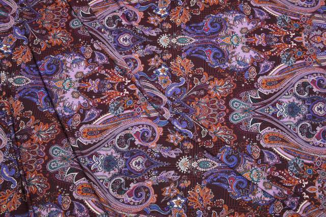 Vendita on line tessuto maglina crepe in viscosa fantasia cashmere viola - tessuti abbigliamento magline / jersey/tessuto in fantasia