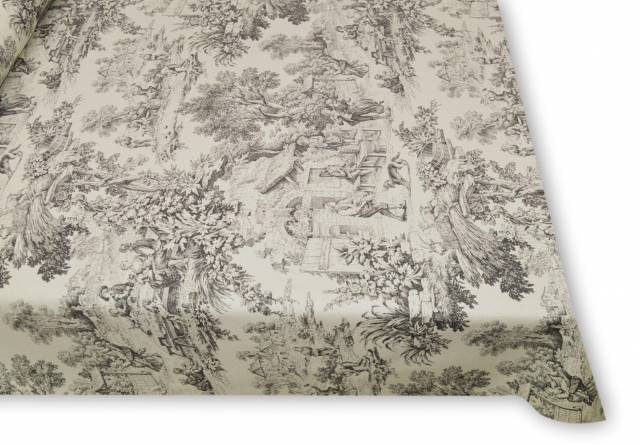 Vendita on line tessuto antimacchia puro cotone toile de jouy grigio - tessuti arredo casa per tovaglie
