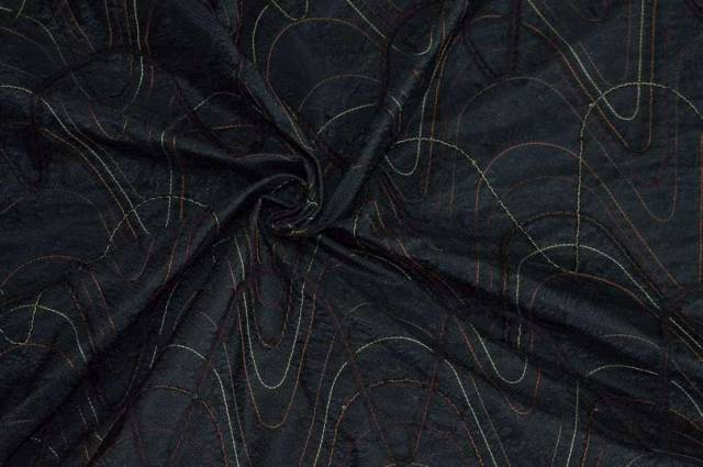 Vendita on line tessuto taffetas nero con rete applicata - tessuti abbigliamento poliestere fantasia