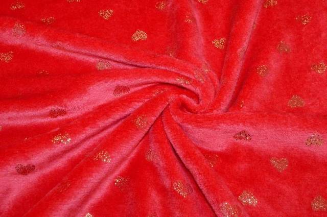 Vendita on line tessuto pile cinigliato rosso fantasia cuori lurex oro - tessuti abbigliamento in pile pile fantasia