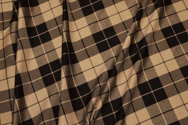 Vendita on line tessuto tartan streatch beige nero - tessuti abbigliamento scacchi e scozzesi streatch