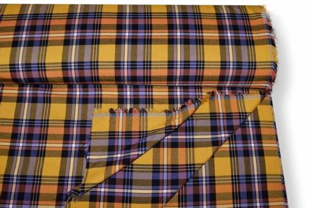 Vendita on line tessuto tartan streatch giallo lilla - tessuti abbigliamento scacchi e scozzesi