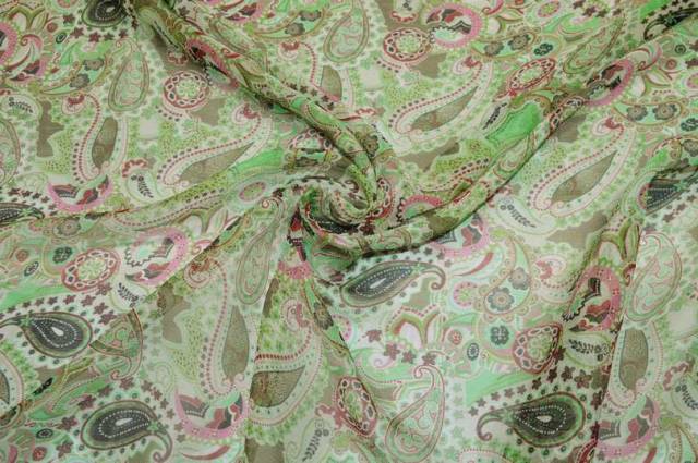 Vendita on line tessuto chiffon pura seta fantasia cashmere moda verde - tessuti abbigliamento sete fantasia