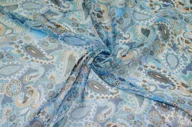 Vendita on line tessuto chiffon pura seta fantasia cashmere moda azzurro - occasioni e scampoli seta di