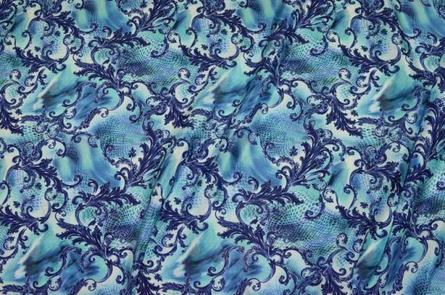 Vendita on line tessuto crepe pura seta fantasia alta moda azzurro - occasioni e scampoli seta di