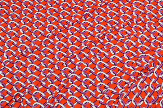 Vendita on line tessuto maglina viscosa fantasia geometrica arancio fucsia - tessuti abbigliamento magline / jersey/tessuto in fantasia