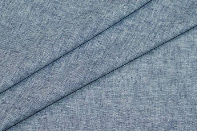 Vendita on line tessuto misto lino blu melange - cotoni batista/camiceria