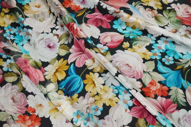 Vendita on line tessuto chiffon pura seta fantasia fiori multicolor - tessuti abbigliamento sete fantasia
