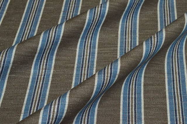 Vendita on line tessuto lino cotone rigato marrone blu - tessuti abbigliamento lino