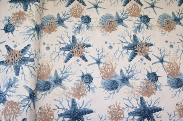 Vendita on line tessuto panama puro cotone fantasia corallo azzurro - tessuti arredo casa per tovaglie