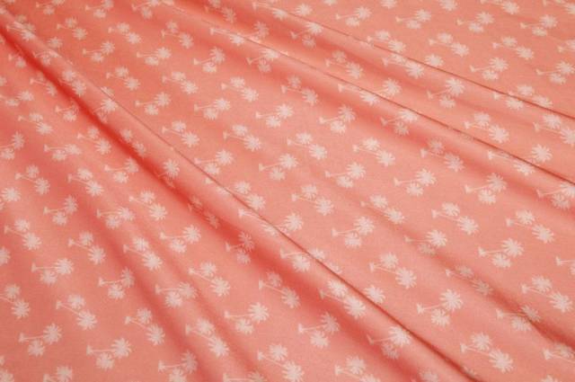 Vendita on line tessuto rasatello fantasia palma rosa salmone - tessuti abbigliamento taffetas / rasi / shantung raso