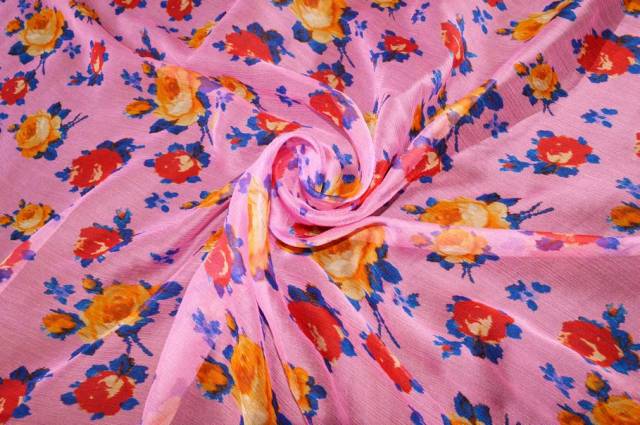 Vendita on line tessuto chiffon pura seta effetto crepon rosa - tessuti abbigliamento sete fantasia