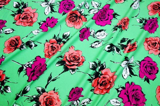 Vendita on line tessuto poplein puro cotone fantasia floreale verde logo msgm - tessuti abbigliamento camiceria