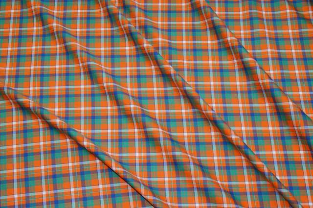 Vendita on line tessuto puro cotone camiceria scacco arancio - tessuti abbigliamento camiceria