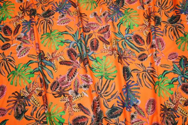 Vendita on line tessuto puro cotone fantasia tropical arancio - occasioni e scampoli tessuti fantasie 