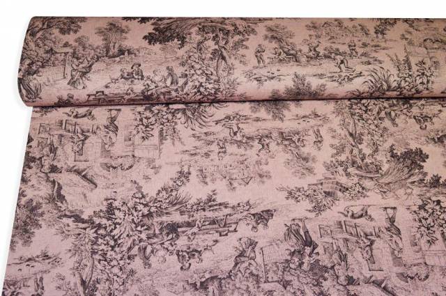 Vendita on line tessuto panama puro cotone toile de jouy rosa antico - tessuti arredo casa per tovaglie